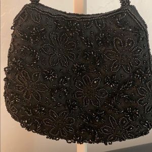 Cache small black beaded tote dinner bag